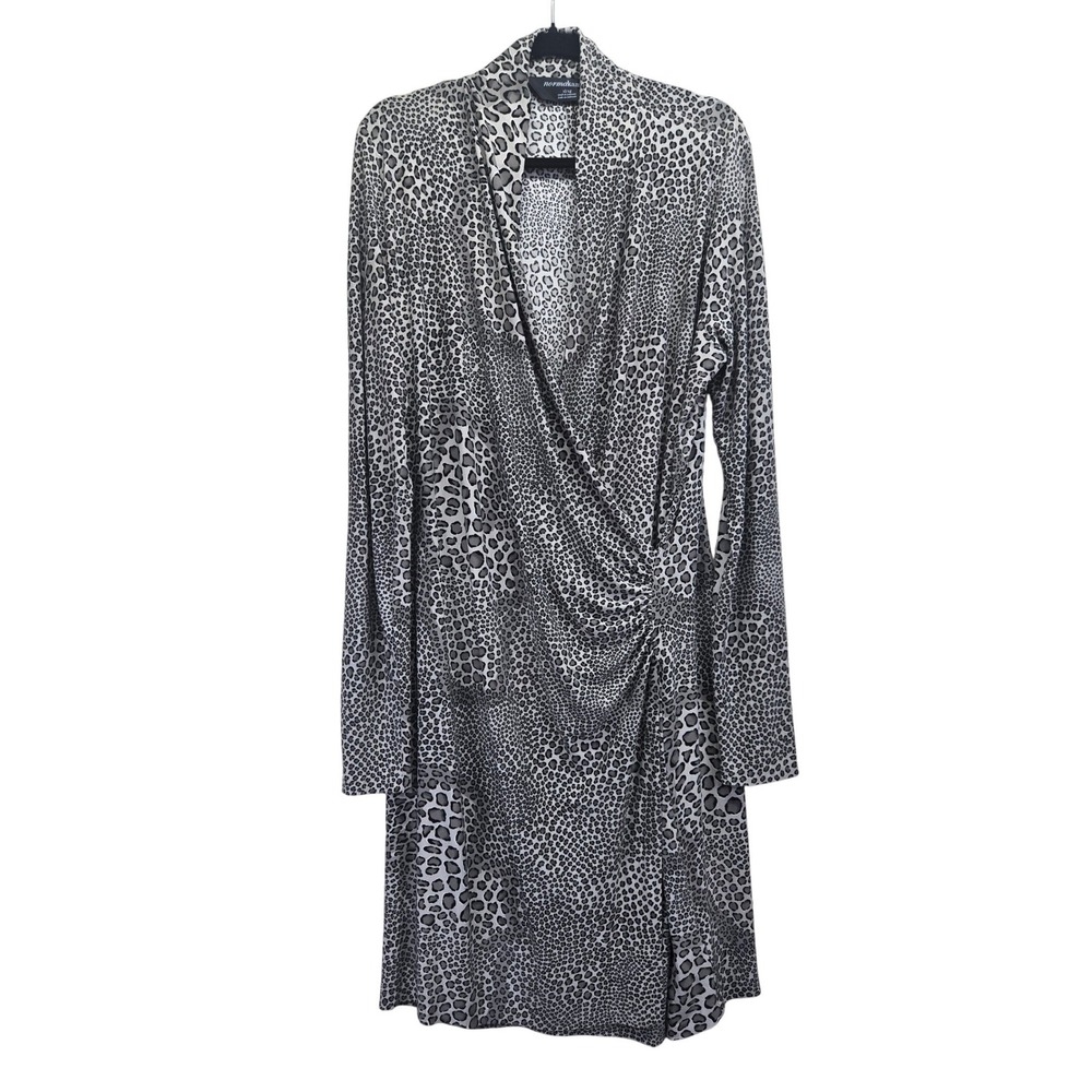 Norma Kamali Grey Gray Animal Leopard Print Long Sleeve Faux Wrap Dress XL C